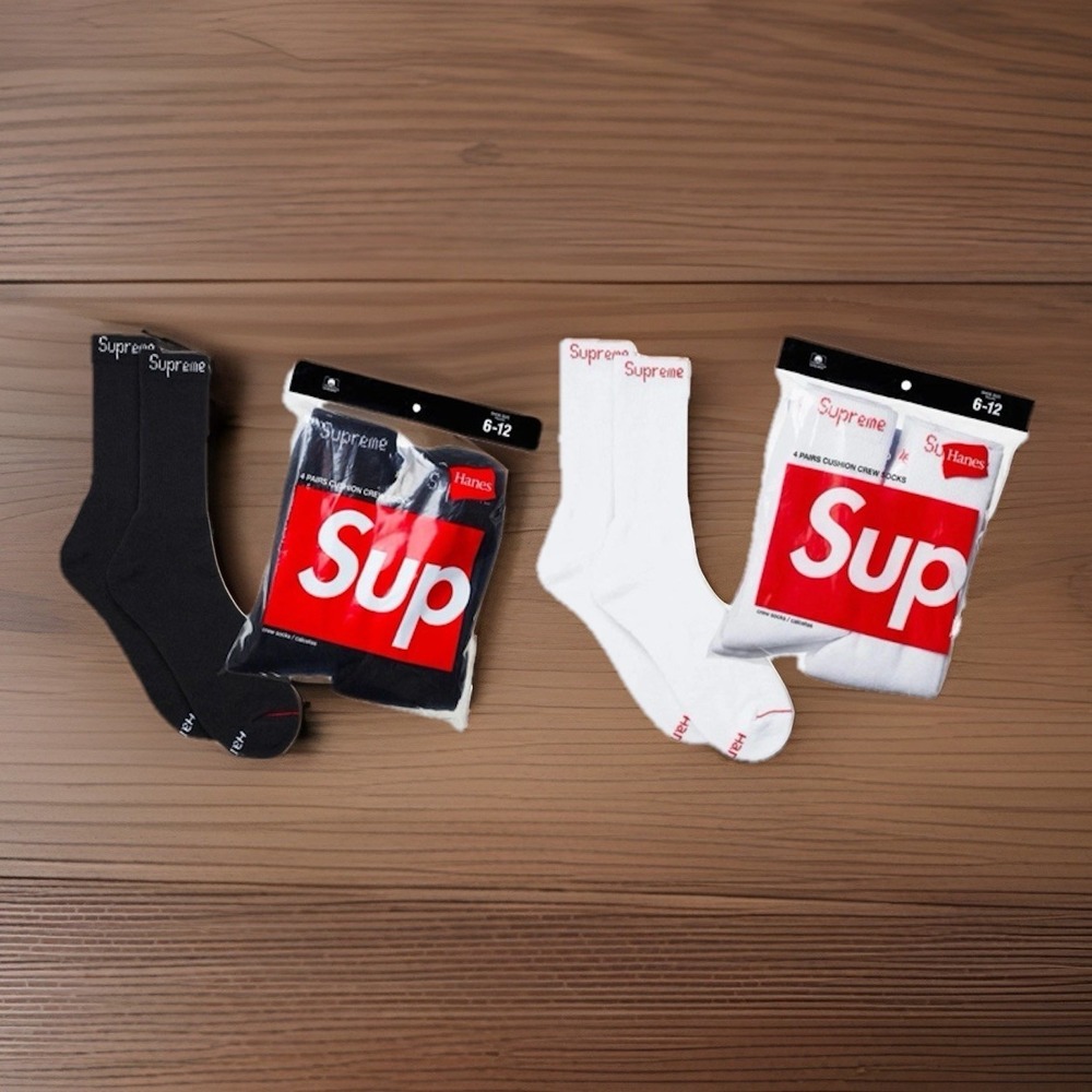 SUPREME SOCKS/ HANES BLACK WHITE / TWO PAIRS  / AUTHENTIC/ NEW